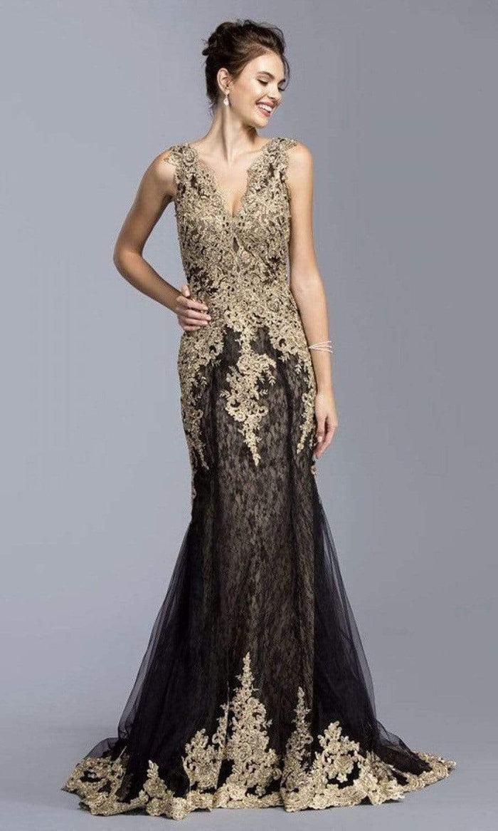 Aspeed Design - L2009 Sleeveless V-Neck Evening Dress Evening Dresses XXS / Black/Gold