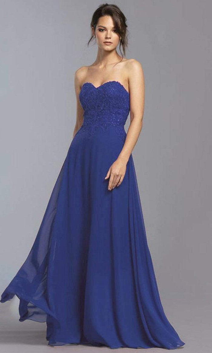 Aspeed Design - L2072 Strapless Lace Applique Chiffon Dress Prom Dresses XXS / Royal