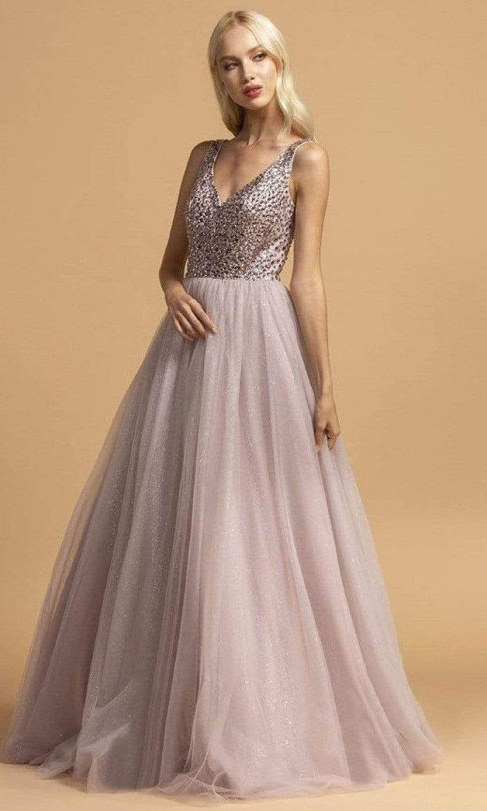 Aspeed Design - L2166 Sleeveless Crystal Beaded A-Line Dress Prom Dresses XXS / Mauve