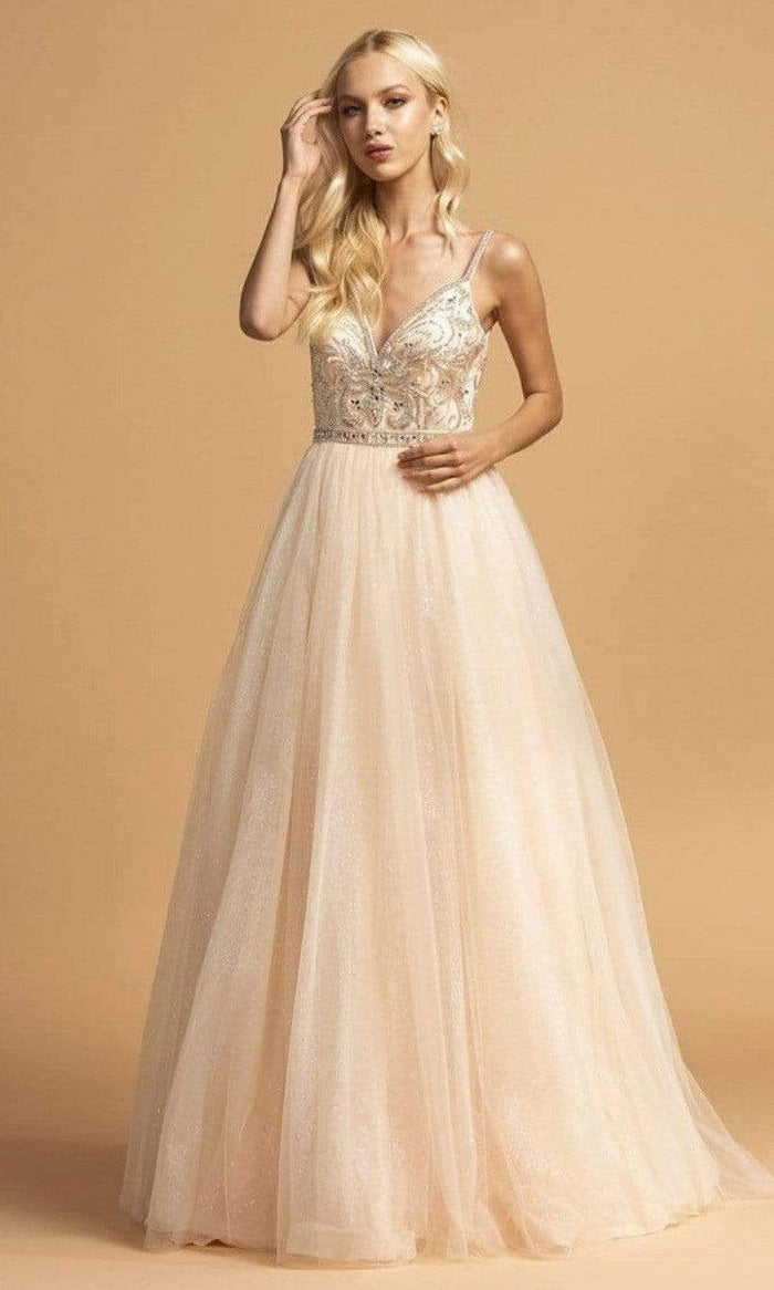 Aspeed Design - L2167 Glitter A-Line Evening Dress Evening Dresses XXS / Champagne