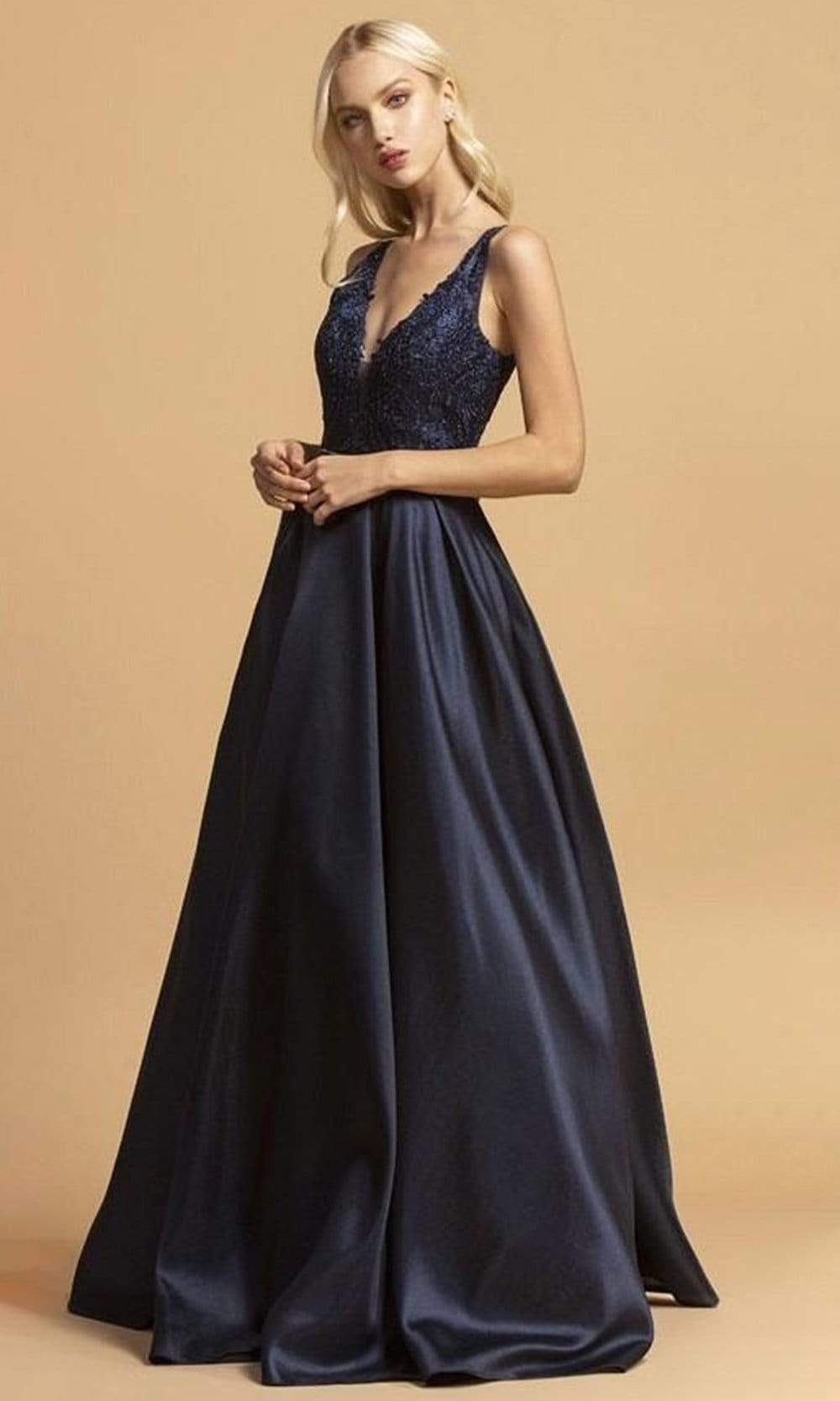 Aspeed Design - L2168 Long Bejeweled Bodice Satin Dress – Couture Candy
