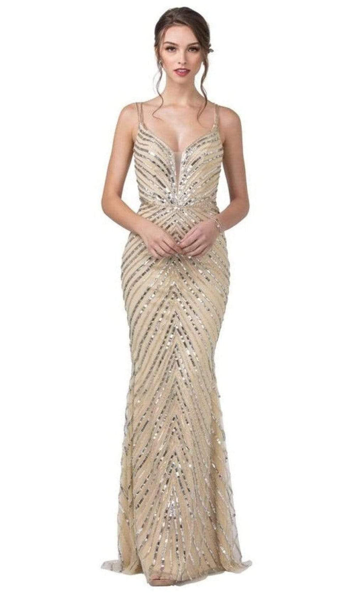 Aspeed Design - L2209 Strappy Back Sequined Sheath Dress Evening Dresses XXS / Champagne