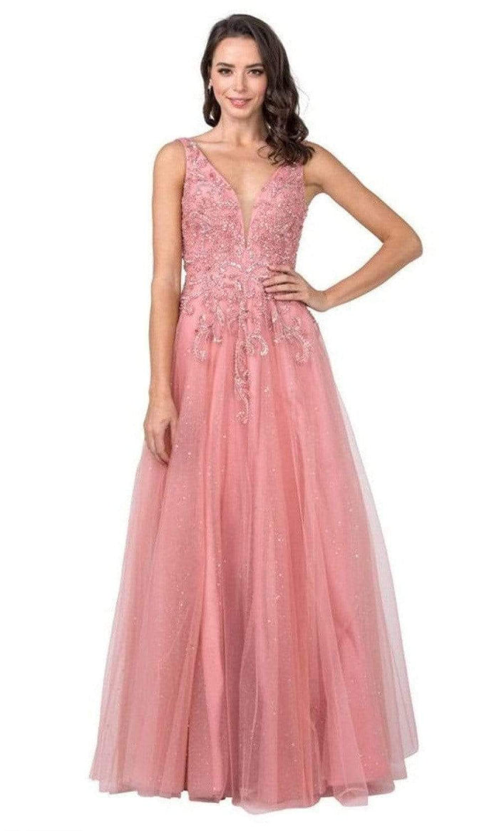 Aspeed Design - L2263 Beaded Glitter Tulle A-Line Dress Prom Dresses XXS / Dusty Blush