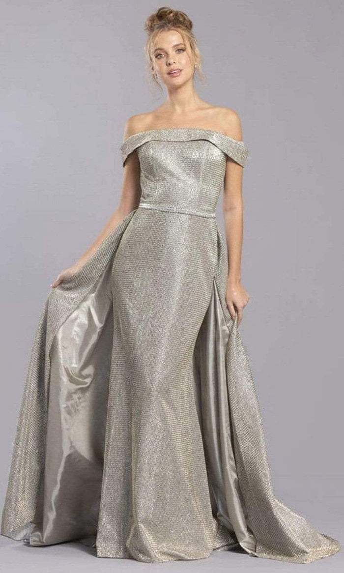 Aspeed Design - L2304 Off Shoulder Sheath/A-Line Dress Evening Dresses XXS / Champagne/Silver