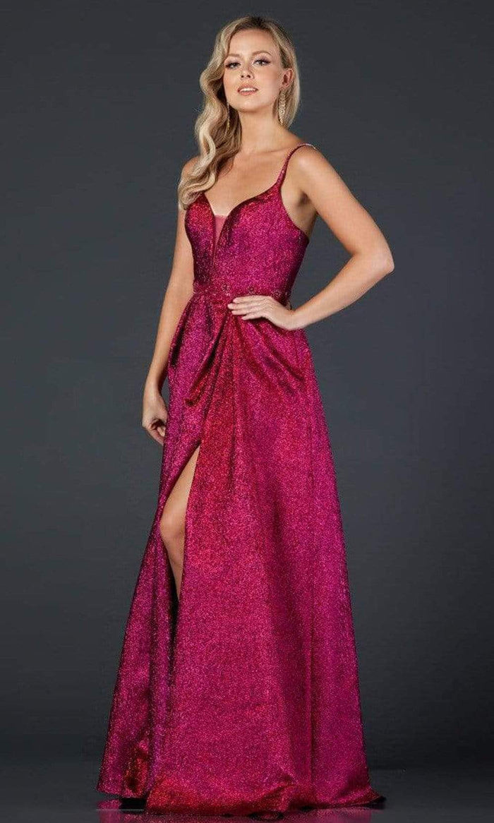 Aspeed Design - L2370 Thin Straps Plunging V-Neck A-Line Dress Prom Dresses XXS / Raspberry