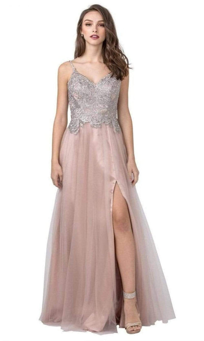 Aspeed Design - L2447 Embroidered Bod Glittery A-Line Gown Prom Dresses XXS / Mocha