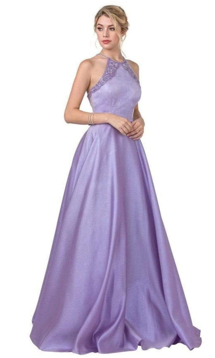 Aspeed Design - L2455 Halter Neck Crisscross Back A-Line Gown Prom Dresses XXS / Lilac