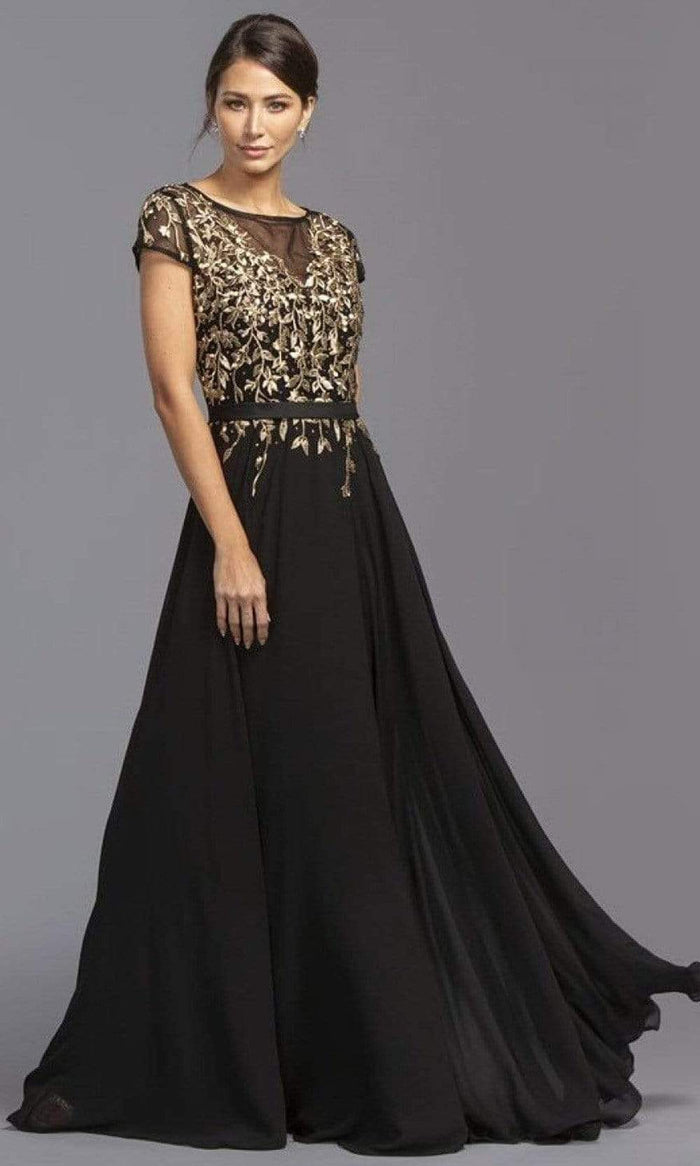 Aspeed Design - M2071 Modest Embroidered Chiffon Dress Mother of the Bride Dresses XXS / Black Gold