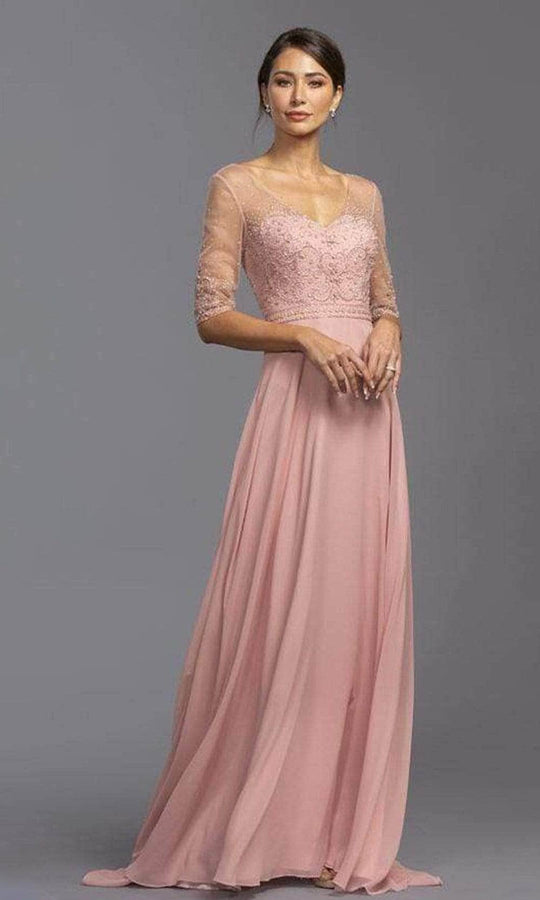Aspeed Design - Pearl Embellished Evening Dress M2320 - 1 pc Dusty Rose In Size M Available CCSALE M / Dusty Rose