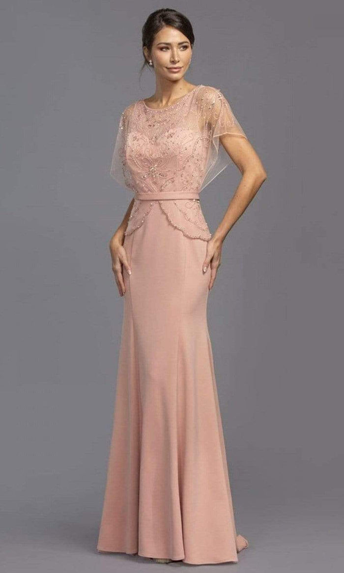 Aspeed Design - Pearl Embellished Overlay Dress M2136 - 1 pc Dusty Rose In Size M Available CCSALE M / Dusty Rose