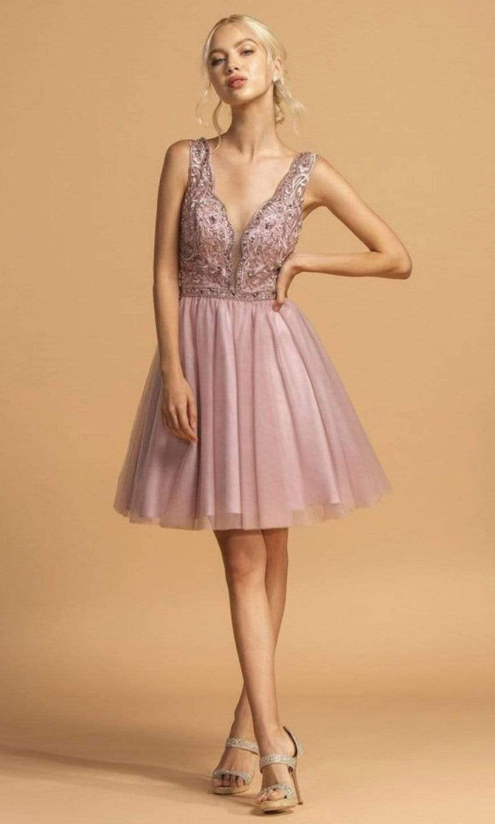Aspeed Design - S2119 Embroidered Scallop Fit And Flare Dress Cocktail Dresses XXS / Mauve