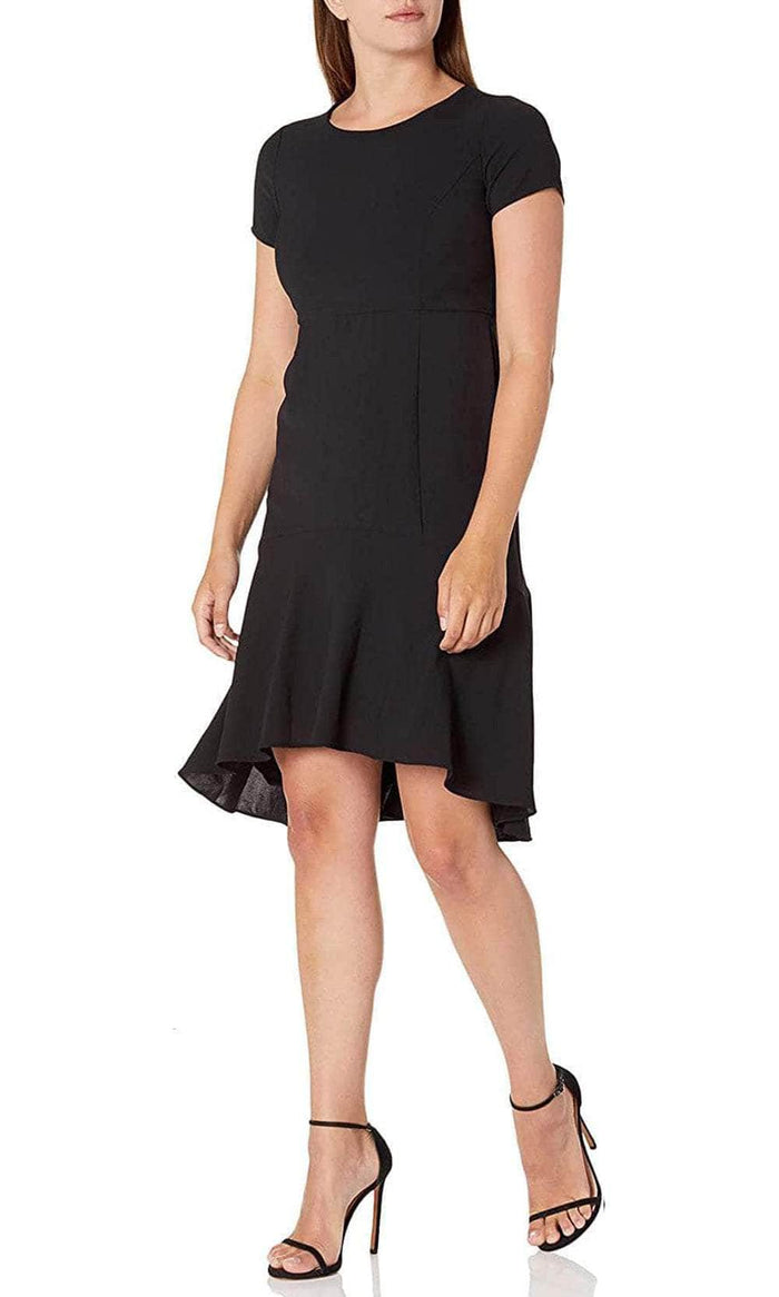 Avec Les Filles 1P01W54 - Short Sleeve High Low Flounce Dress Special Occasion Dress 0 / Black