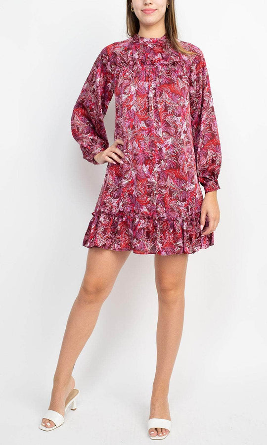 BCBG Generation GU07D32 - Bishop Sleeve Printed Casual Dress Cocktail Dresses 2 / Red Multi