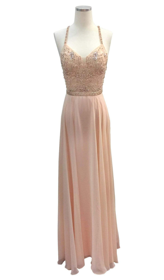 Beaded Halter V-neck Prom A-line Dress Dress XXS / Blush