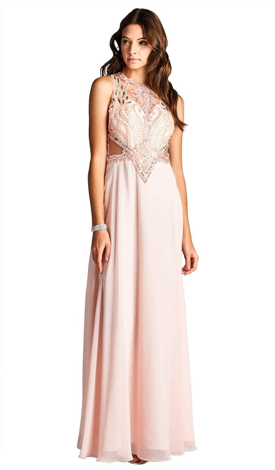 Aspeed Design - Bedazzled Illusion Jewel Sheath Evening Dress