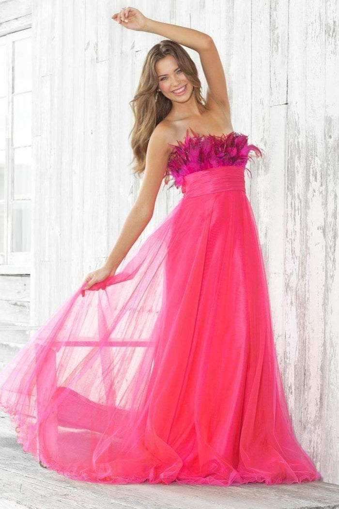 Blush - 5105 Feathered Sweetheart Chiffon A-Line Gown Special Occasion Dress 0 / Fuschia