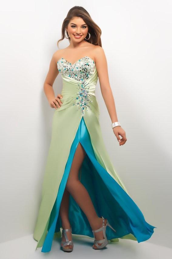 Blush - 9591 Strapless Embellished Long Gown with Slit Special Occasion Dress 0 / Seafoam/Aqua