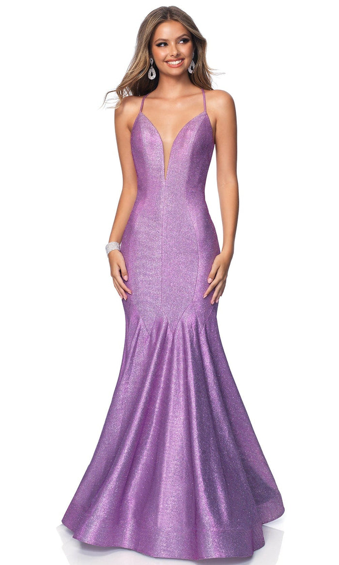Blush by Alexia Designs - 20330 Plunging V-Neck Glitter Gown Special Occasion Dress 0 / Orchid