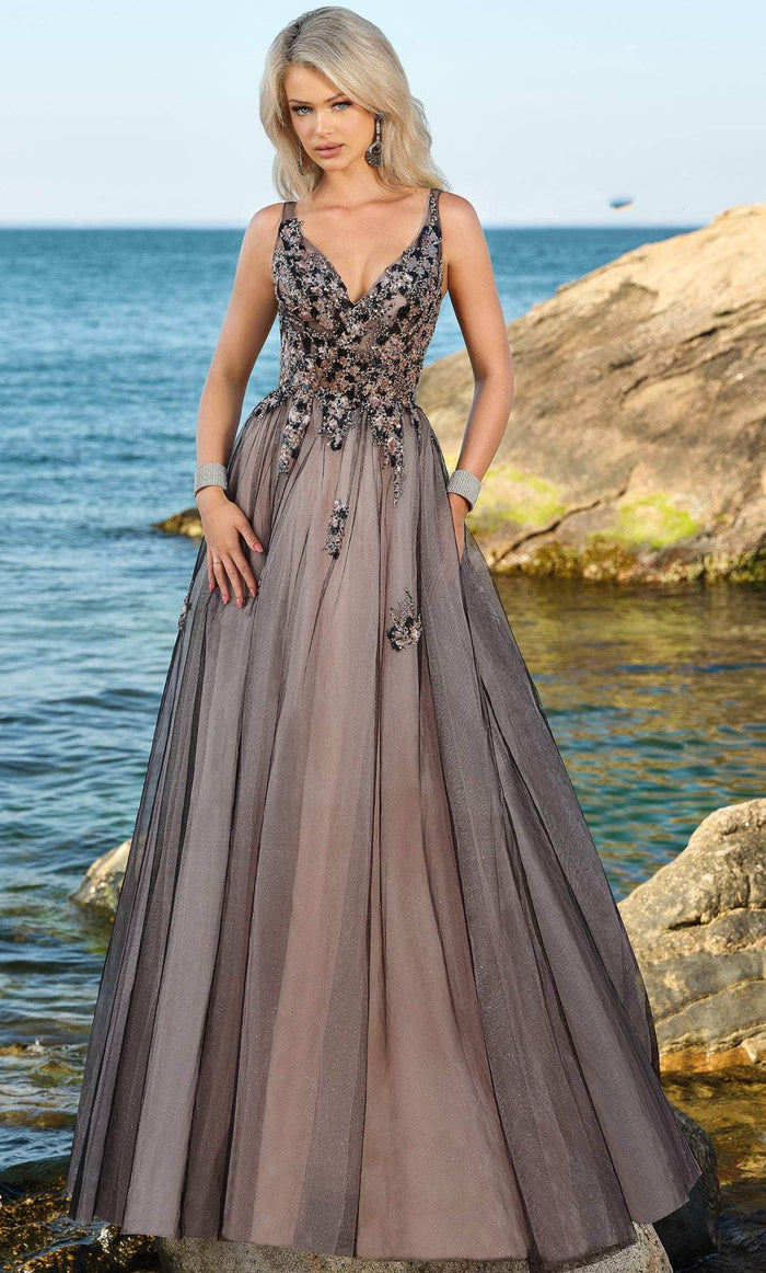 Blush by Alexia Designs 5879 - Beaded Tulle Semi-Ballgown Ball Gowns 0 / Black/Copper