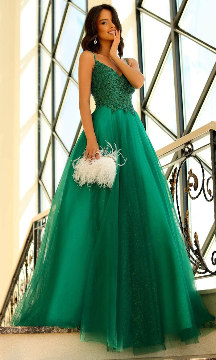 Blush by Alexia Designs 5885 - Embroidered Bodice Semi-Ballgown Ball Gowns 0 / Emerald