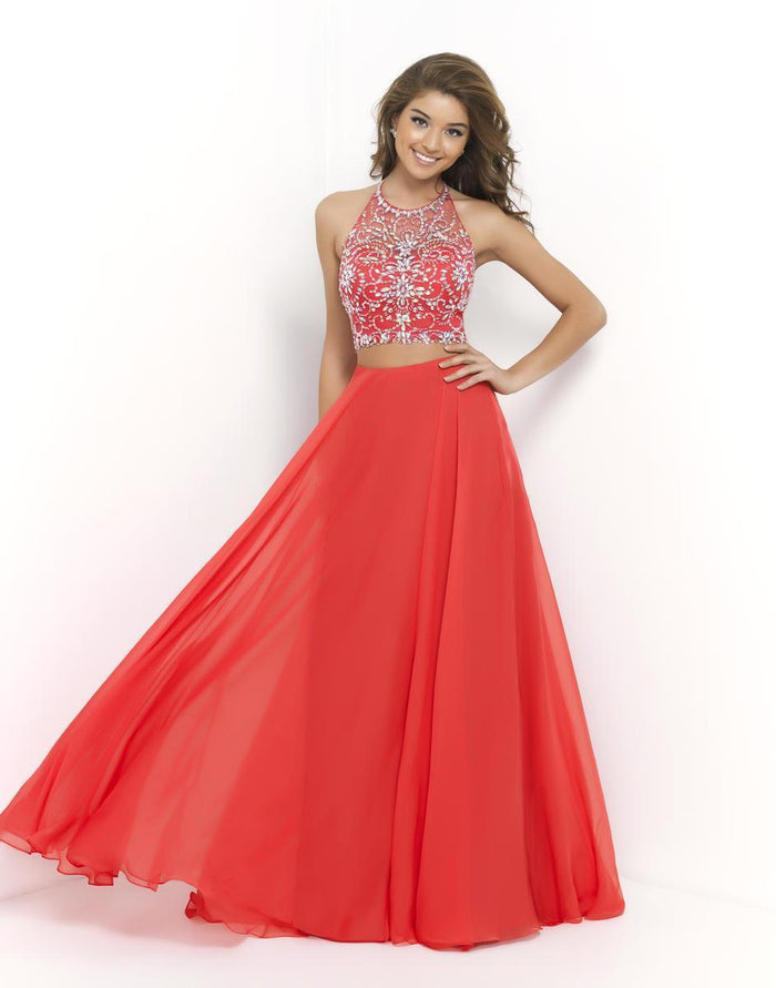 Blush by Alexia Designs - 9935 Two Piece Halter Long Gown Special Occasion Dress 0 / Persimmon