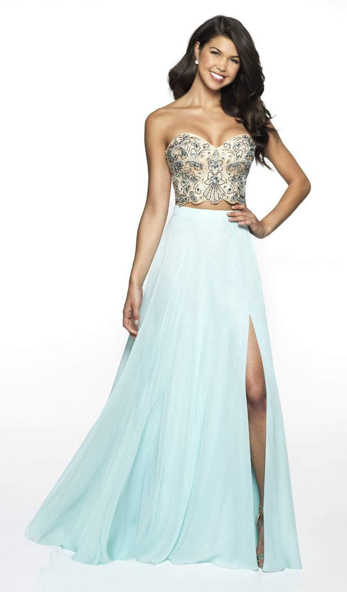 Blush by Alexia Designs - C2089 Two Piece Beaded Strapless Gown Prom Dresses 0 / Aqua/Nude