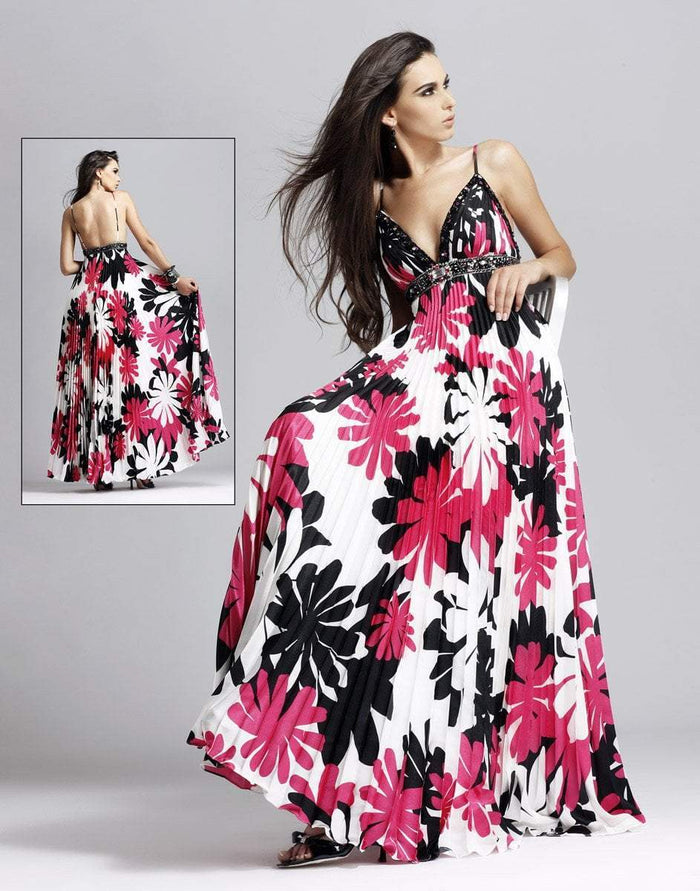 Blush by Alexia Designs - Floral Print Accordion Gown 9034 Special Occasion Dress 0 / Black/White/Fuschia
