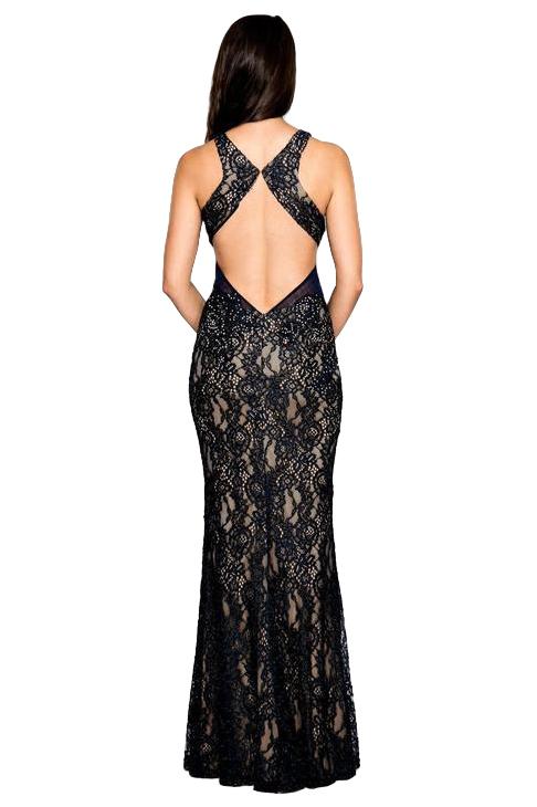 Cachet - 58250Z Black Embellished Lace Long Dress