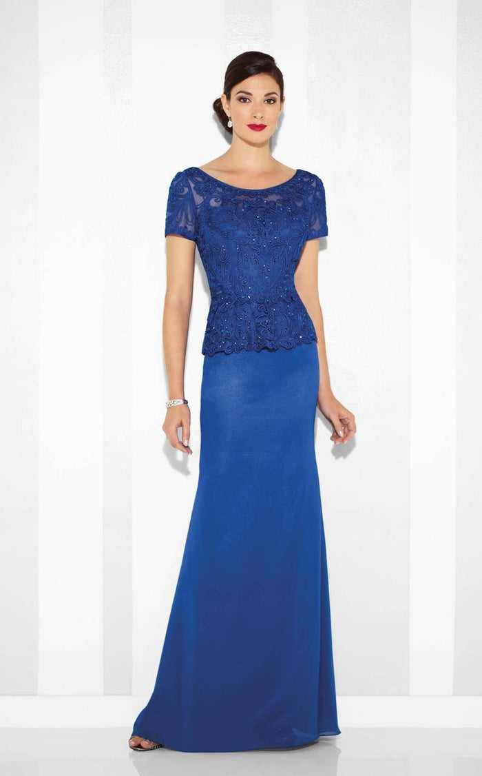 Cameron Blake by Mon Cheri - 117609 Embroidered Short Sleeves Evening Dress - 1 Pc Royal Blue in Size 6 Available CCSALE 6 / Royal Blue