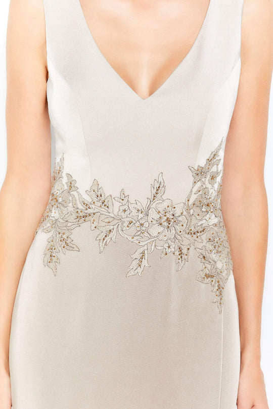 Cameron Blake - 120611 Lace Appliqued V-Neck Sheath Dress