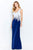 Cameron Blake by Mon Cheri - 120611 Lace Appliqued V-Neck Sheath Dress Evening Dresses 4 / Ice Gray/Navy
