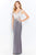 Cameron Blake by Mon Cheri - 120611 Lace Appliqued V-Neck Sheath Dress Evening Dresses 4 / Light Mink/Charcoal