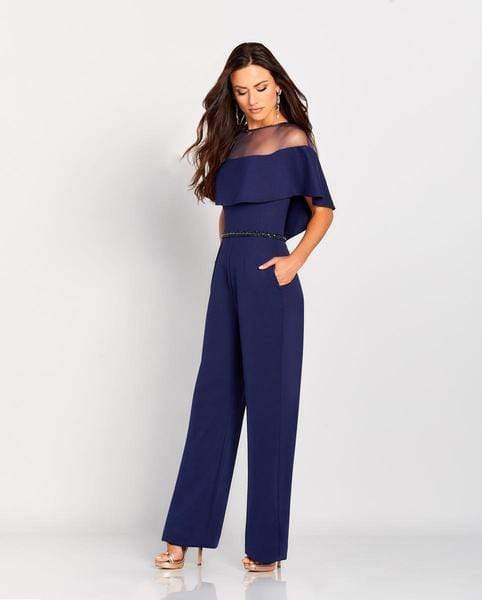 Cameron Blake by Mon Cheri - Beaded Illusion Neck Jumpsuit 119665 - 1 Pc Navy in Size 14 Available CCSALE 14 / Navy