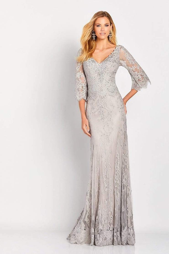 Cameron Blake by Mon Cheri - Versatile Jeweled Lace Sheath Gown 119662 - 1 pc Oyster in Size 4 Available CCSALE