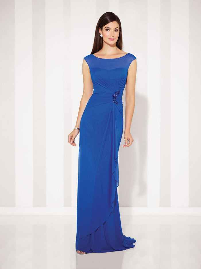Cameron Blake - Cap Sleeve Illusion Bateau Gathered Sheath Gown 117601 - 1 pc Royal Blue in Size 10 Available CCSALE 10 / Royal Blue