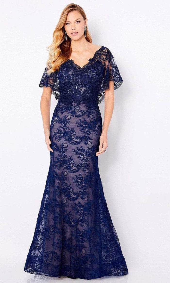 Cameron Blake - Cape Sleeve Lace Formal Dress 221687 - 1 pc Navy Blue/Nude in Size 16 Available CCSALE 16 / Navy Blue/Nude