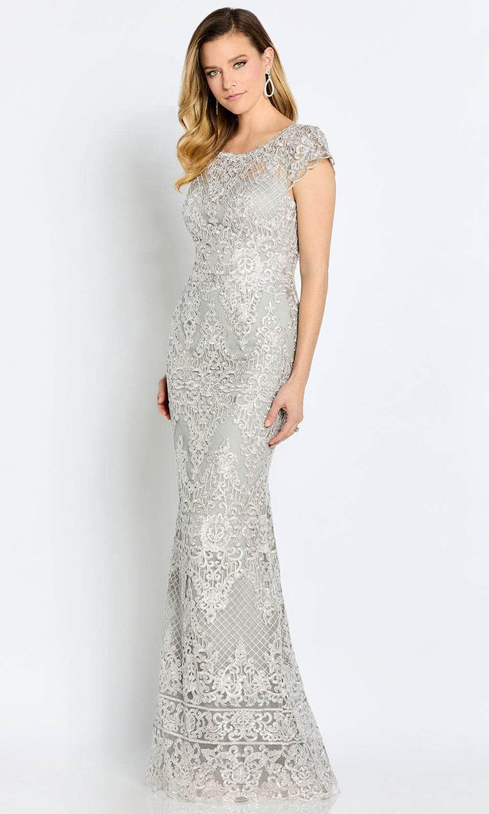 Cameron Blake CB105 - Bateau Sequin Lace Evening Gown Special Occasion Dress 4 / Silver