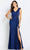 Cameron Blake CB116 - V-Neck Front Draped Formal Gown Evening Gown 4 / Navy