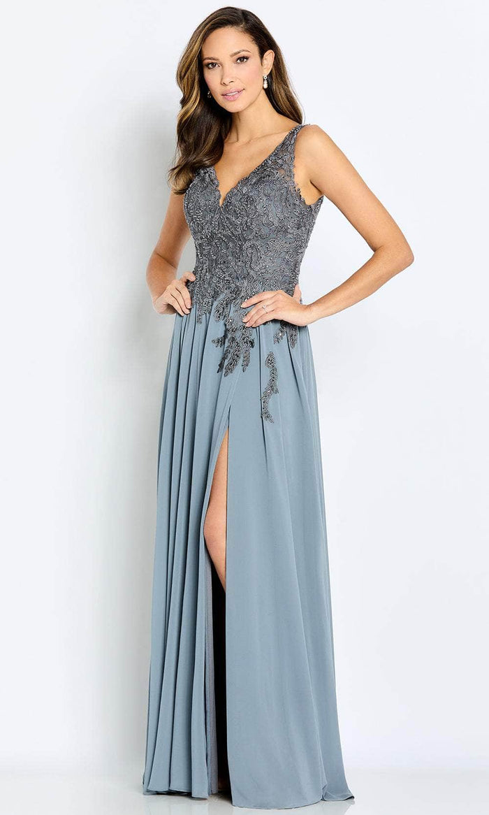 Cameron Blake CB117 - V-Neck Beaded Lace Evening Gown Special Occasion Dress 4 / Gray