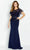 Cameron Blake CB131 - Short Sleeve Beaded Lace Prom Gown Prom Dresses 4 / Navy
