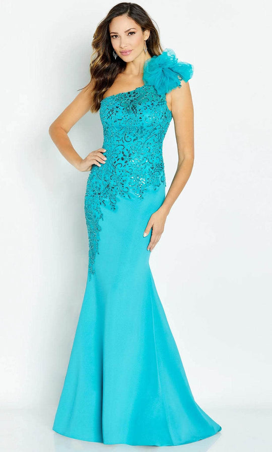 Cameron Blake CB132 - Asymmetrical Appliqued Formal Gown