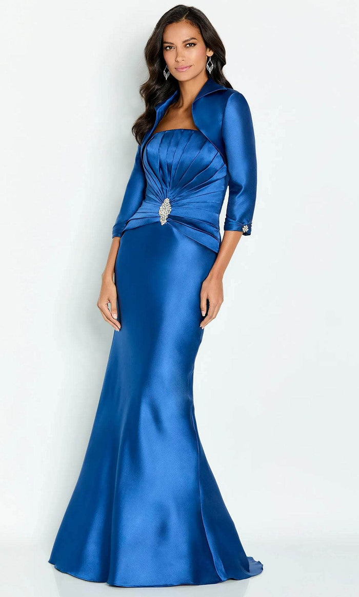 Cameron Blake CB134 - Pleated Strapless Prom Gown With Jacket Evening Dresses 4 / Sapphire