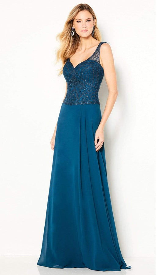 Cameron Blake - Embroidered V-neck Chiffon A-line Dress 219690 - 1 pc Dark Teal In Size 6 Available CCSALE 6 / Dark Teal