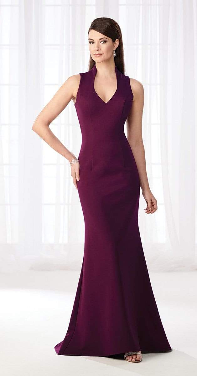 Cameron Blake - Seamed V-Neck Jersey Trumpet Evening Dress 218625 - 2 pcs Grape in Sizes 14 and 18 and 1 pc Black in Size 18 Available CCSALE 14 / Grape