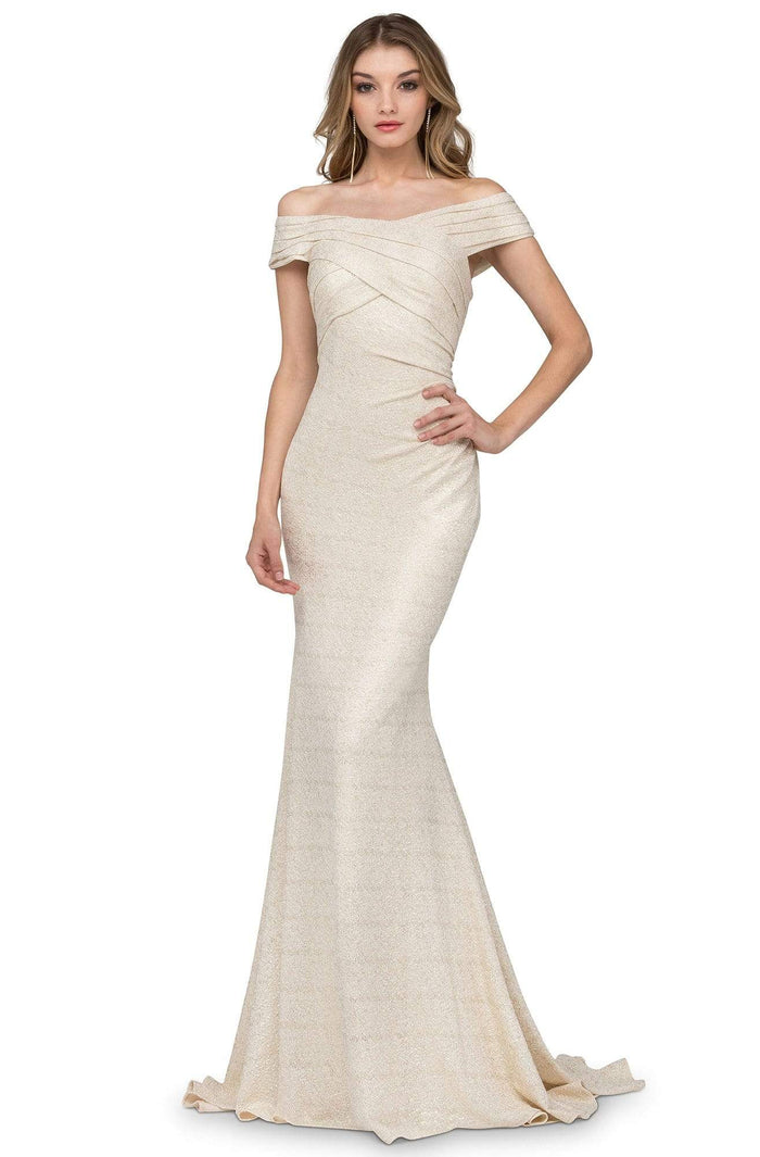 Cecilia Couture - 1417 Ruched Off-Shoulder Mermaid Dress Evening Dresses 0 / Ivory/Gold