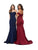 Cecilia Couture - 1429 Drape Off Shoulder Mermaid Gown Evening Dresses 0 / Navy