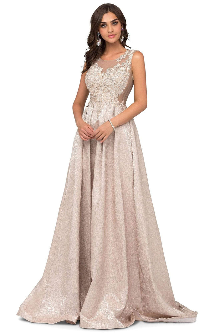 Cecilia Couture - 1448 Embroidered Jewel Neck A-line Gown Evening Dresses 0 / Champagne