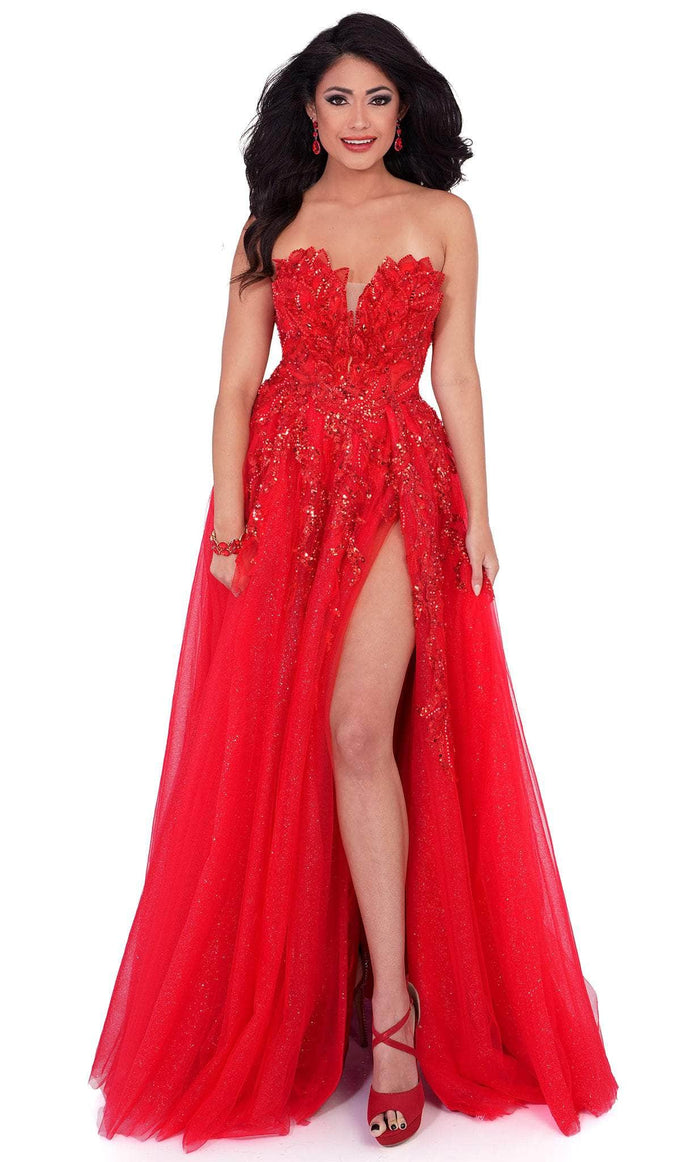 Cecilia Couture 1540 - Embroidered Strapless Prom Gown In Red