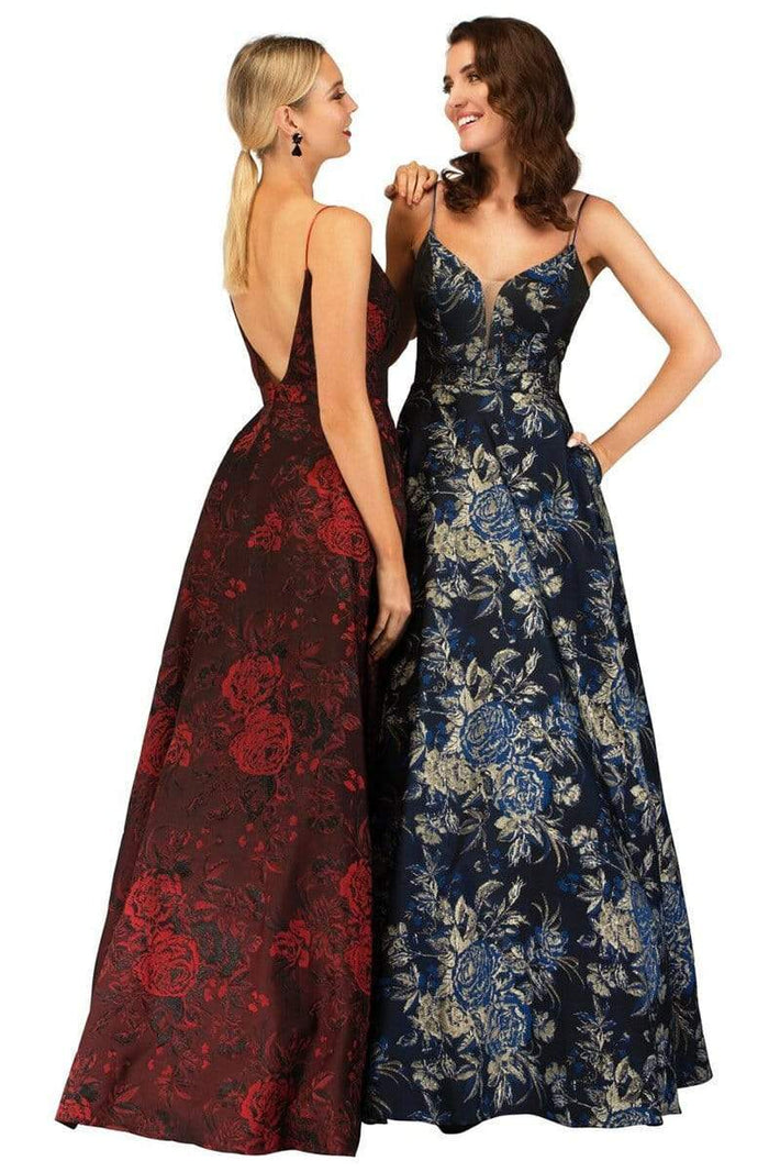 Cecilia Couture - 2100 Floral Open Back A-line Long Dress Prom Dresses 0 / Navy