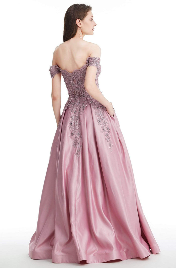 Cecilia Couture - 2111 Off-Shoulder Embellished Long Dress Prom Dresses 0 / Dusty Pink